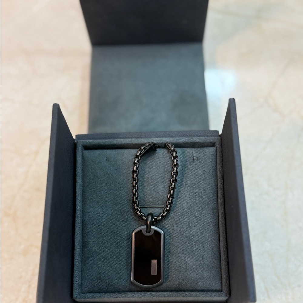 David Yurman Black Box Chain Necklace + Dog Tag Pendant